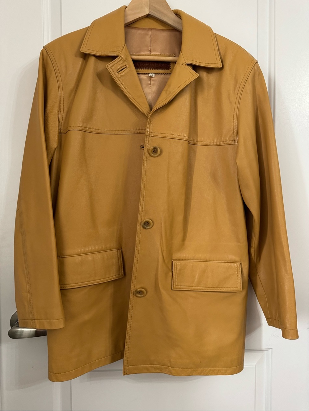 Luigi Sciorio Tan Leather Button-Front Lambskin Jacket, Medium